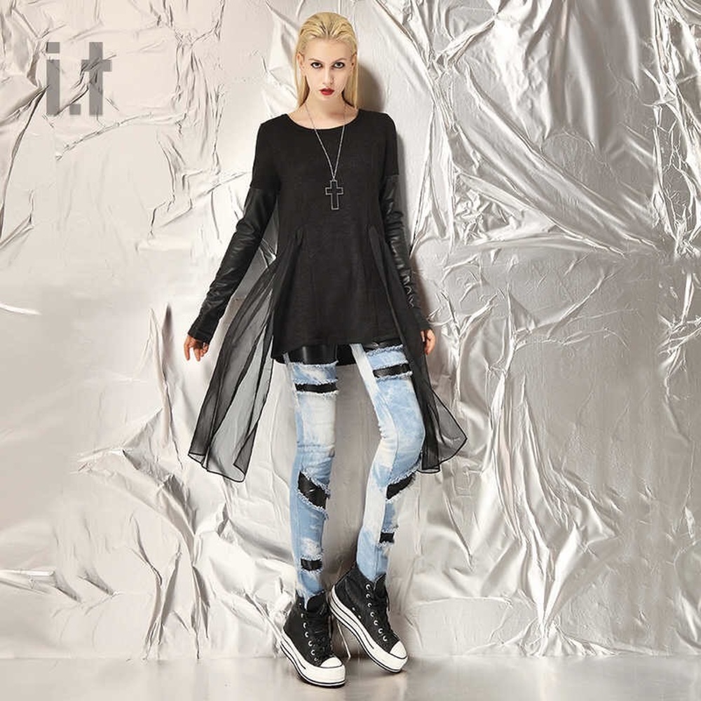 NWOT Authentic Patchwork Lace Long Leather Sleeves